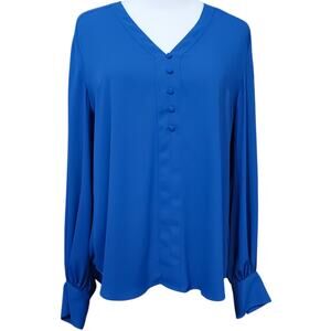 EXPRESS Royal Blue Blouse Top Medium Flowy Career Office Travel Business V-Neck‎